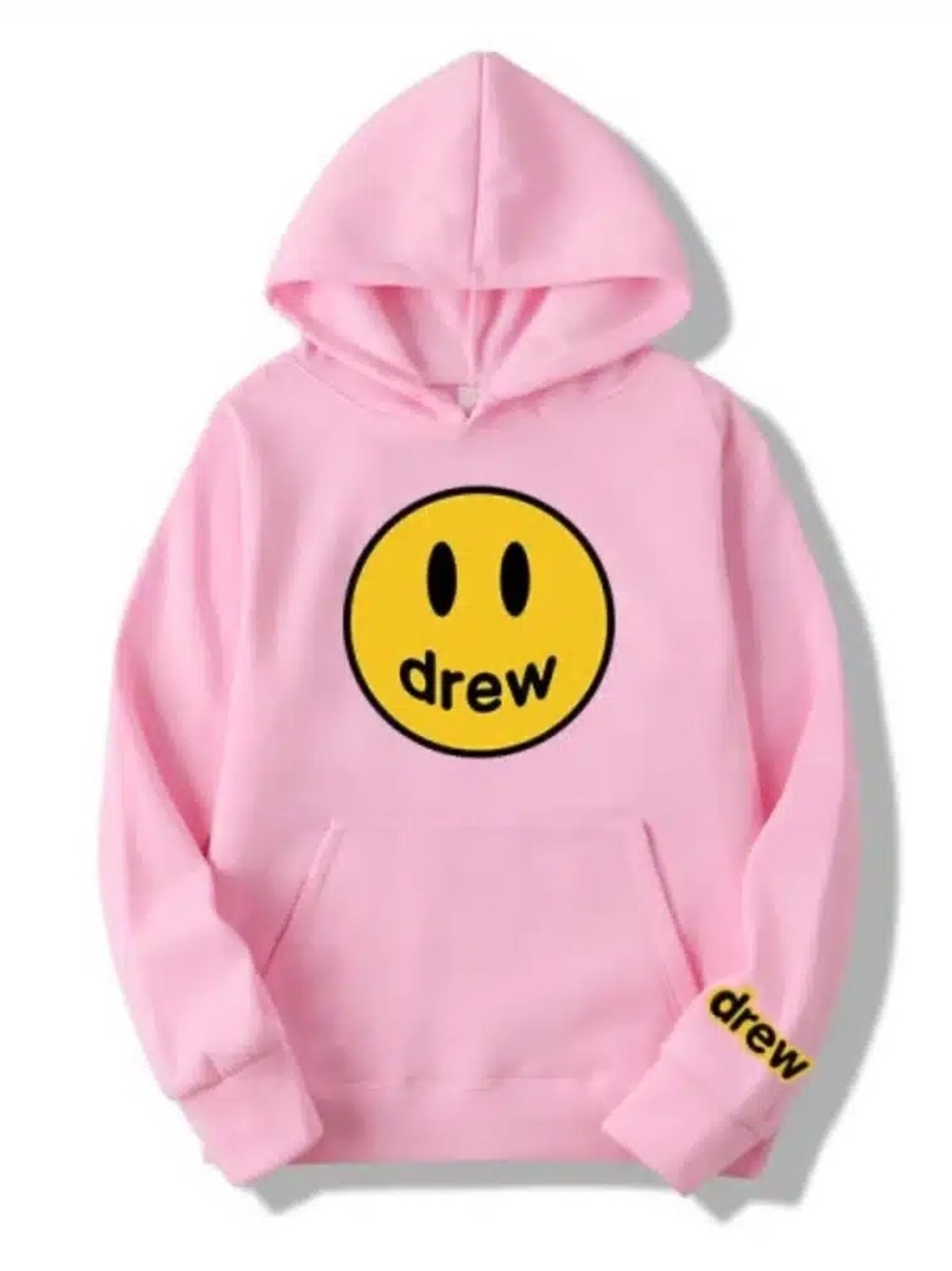 DREW Pink Hoodie with Yellow Smiley Logo